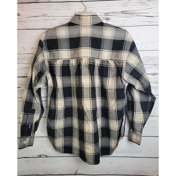 VTG Liz Sport Black Tan Plaid Shoulder Yoke Button Up Shirt Women's Size Small - Picture 10 of 15